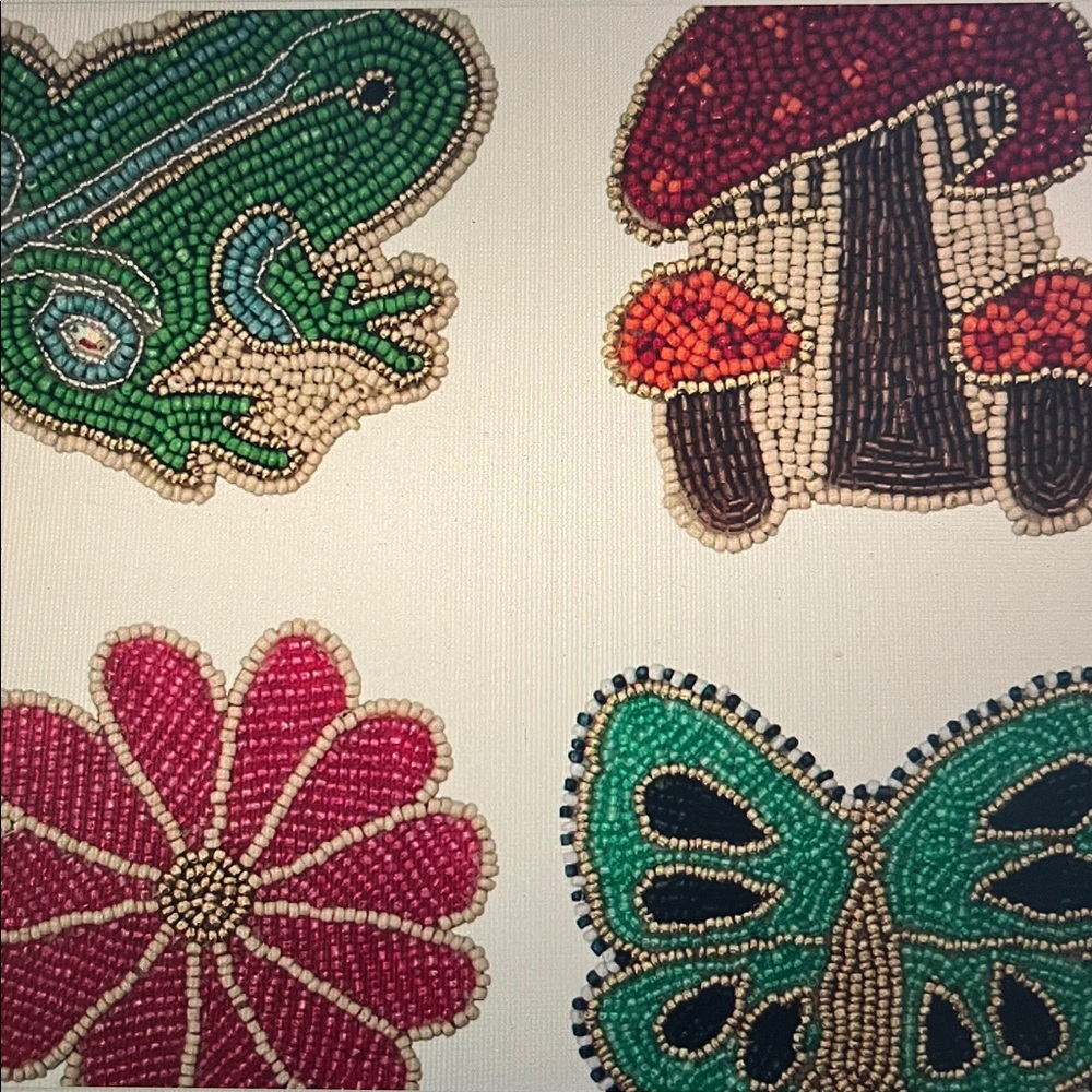 🆕4-Pack Beaded Assorted Nature Coasters Butterfly 🦋/Frog 🐸/Mushroom 🍄/Flower🌺